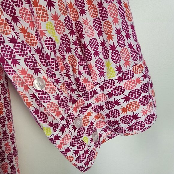 Catherines Shirt Top Womens Size 1X White Pink Pineapple Button Front 3/4 Sleeve - Picture 8 of 11